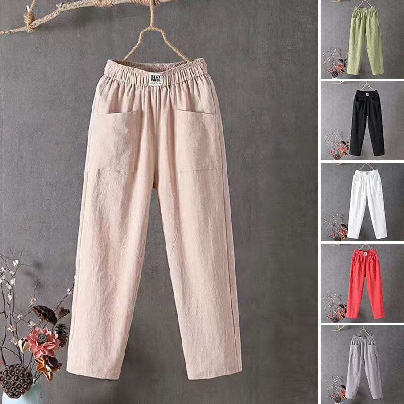 Lässige Baumwoll-Leinen-Hose mit elastischem Bund