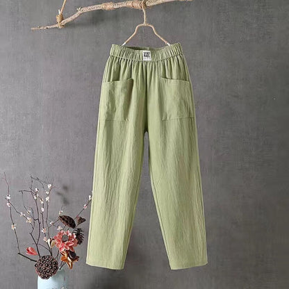 Lässige Baumwoll-Leinen-Hose mit elastischem Bund