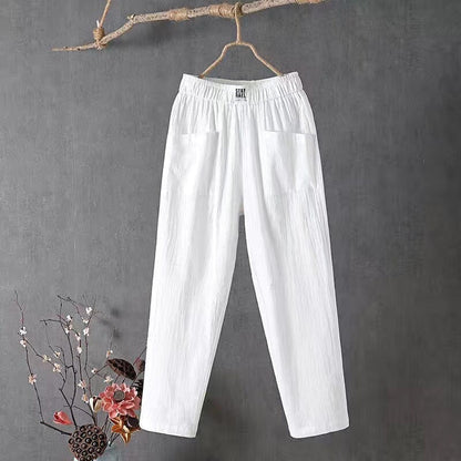 Lässige Baumwoll-Leinen-Hose mit elastischem Bund