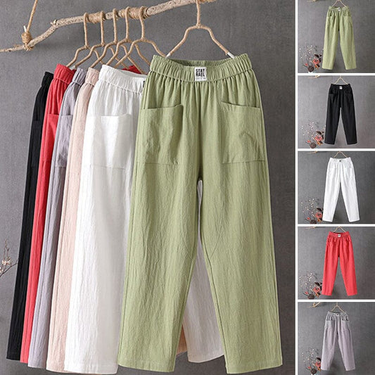 Lässige Baumwoll-Leinen-Hose mit elastischem Bund